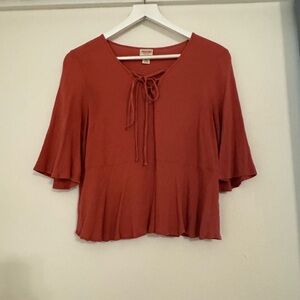 Mossimo Dusty Rose Peplum Flutter Sleeve Tie-Front Blouse, Casual Top- Medium